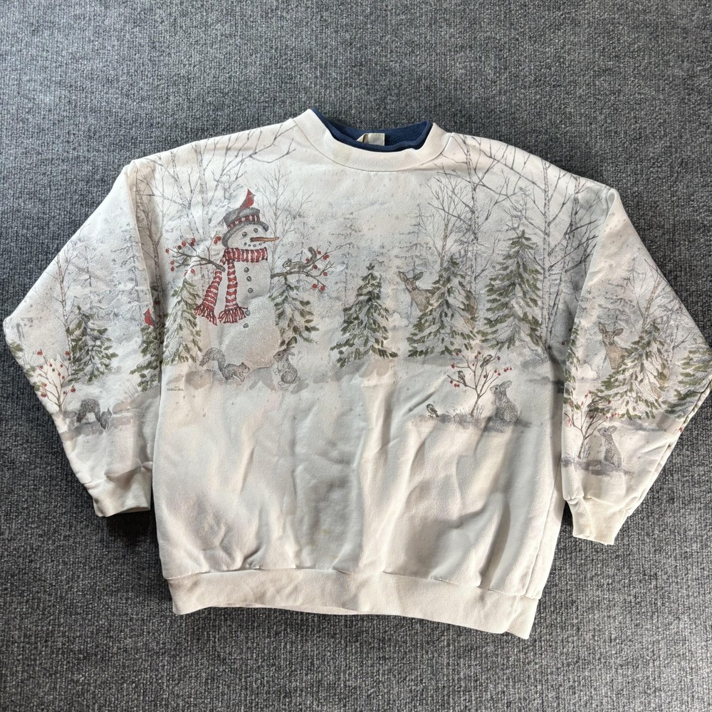 Vintage Artisans Sweatshirt Womens XL White Snowman Christmas Fleece Glitter